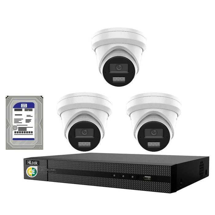 Hikvision HiLook 8MP 4K  IntelliSense 4CH CCTV Kit: 3 x IP Turret Cameras+4CH NVR - Civic Electronic