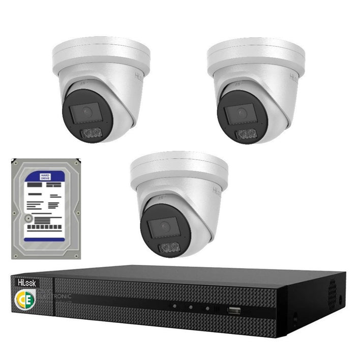 HiLook Hi Color Pro 6MP 4CH CCTV Kit: 3 x IP Hi Color Camera+ 4CH NVR - Civic Electronic