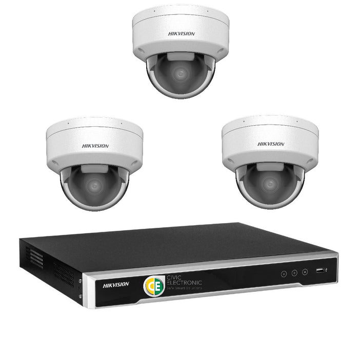 Hikvision 6MP AcuSense 4CH CCTV kit 3 Network Dome Camera+4CH NVR - Civic Electronic