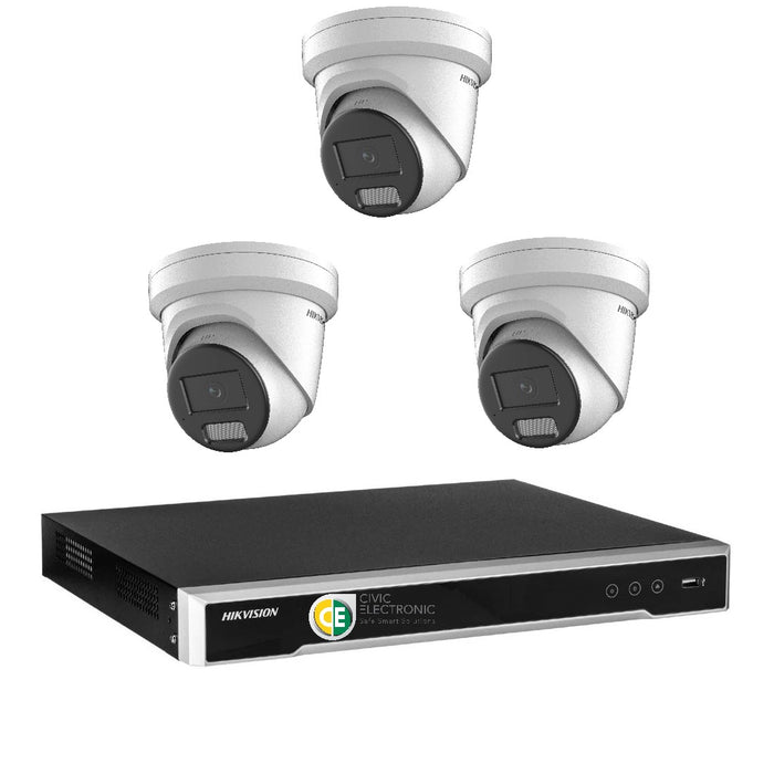 Hikvision 6MP AcuSense 4CH CCTV kit 3 Network Camera with Siren Strobe+4CH NVR - Civic Electronic