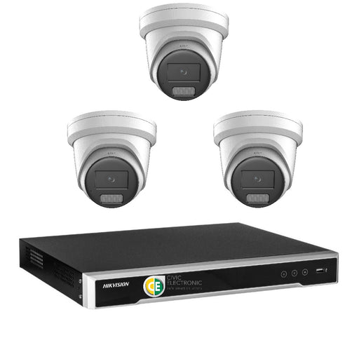 Hikvision 8MP 4K AcuSense 4CH CCTV kit 3 Network Camera with Siren Strobe+4CH NVR - Civic Electronic