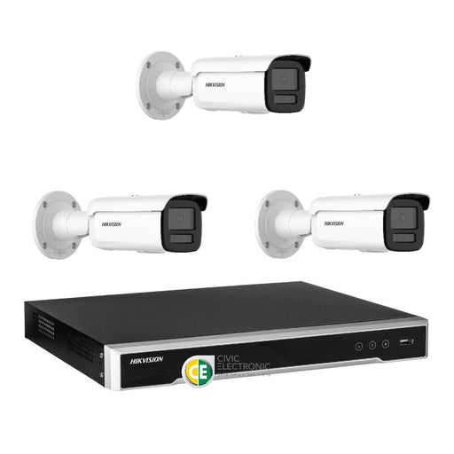 Hikvision 8MP 4K AcuSense 4CH CCTV kit 3 Network Bullet Camera+4CH NVR - Civic Electronic