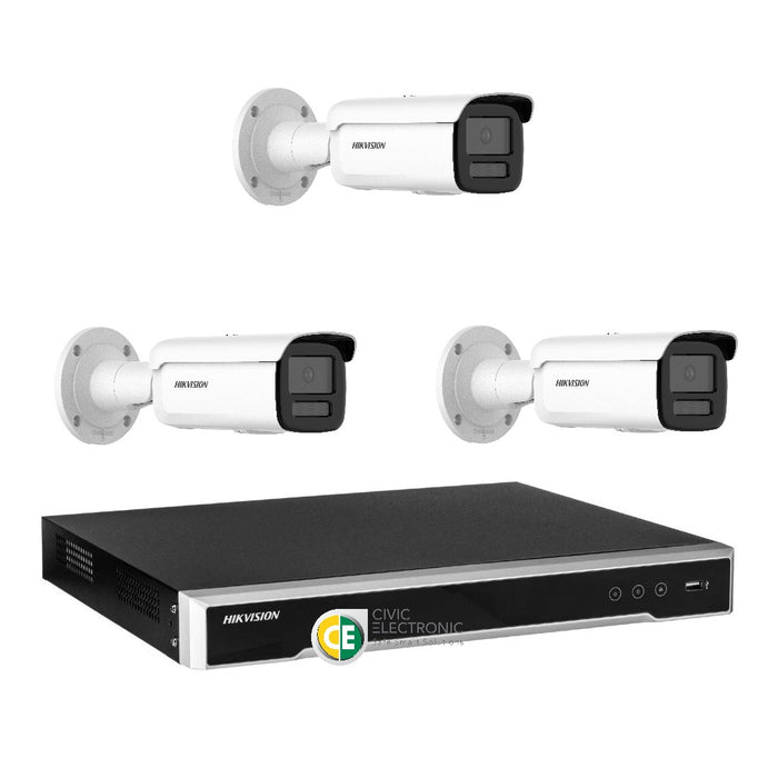 Hikvision 8MP 4K AcuSense 4CH CCTV kit 3 Network Bullet Camera+4CH NVR - Civic Electronic