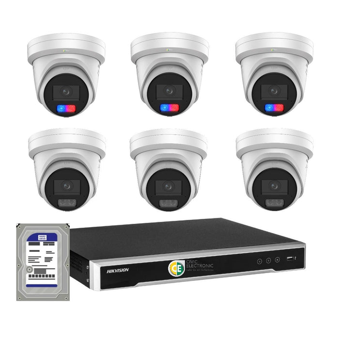 Hikvision 8MP 4K AI ColorVu G3 8CH CCTV Kit – 6 Cameras, 3 Red Blue Strobe + 3 ColorVu