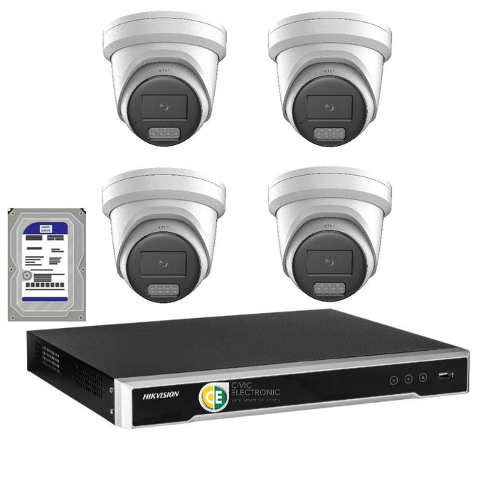 Hikvision 8MP 4K AcuSense 8CH CCTV kit 4 Network Camera with Siren Strobe+8CH NVR - Civic Electronic