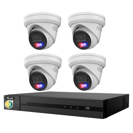 HiLook All-in-One Active Colour Deterrence 4CH CCTV Kit: 4 x IP Active Colour Camera+ 4CH NVR - Civic Electronic