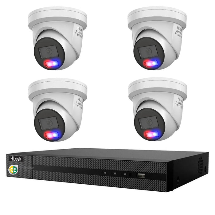 HiLook All-in-One Active Colour Deterrence 4CH CCTV Kit: 4 x IP Active Colour Camera+ 4CH NVR - Civic Electronic