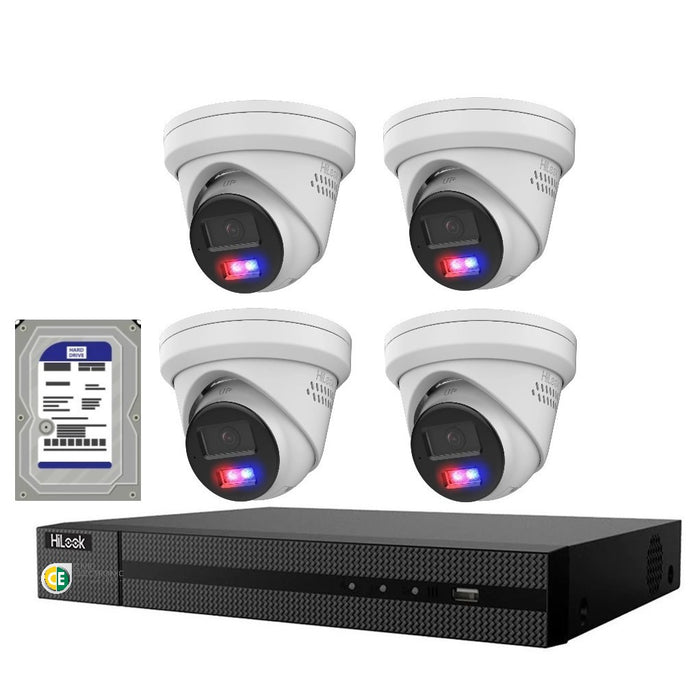 HiLook 4K 8MP All-in-One Active Colour Deterrence 8CH CCTV Kit: 4 x IP Camera+8CH NVR+4TB HDD - Civic Electronic