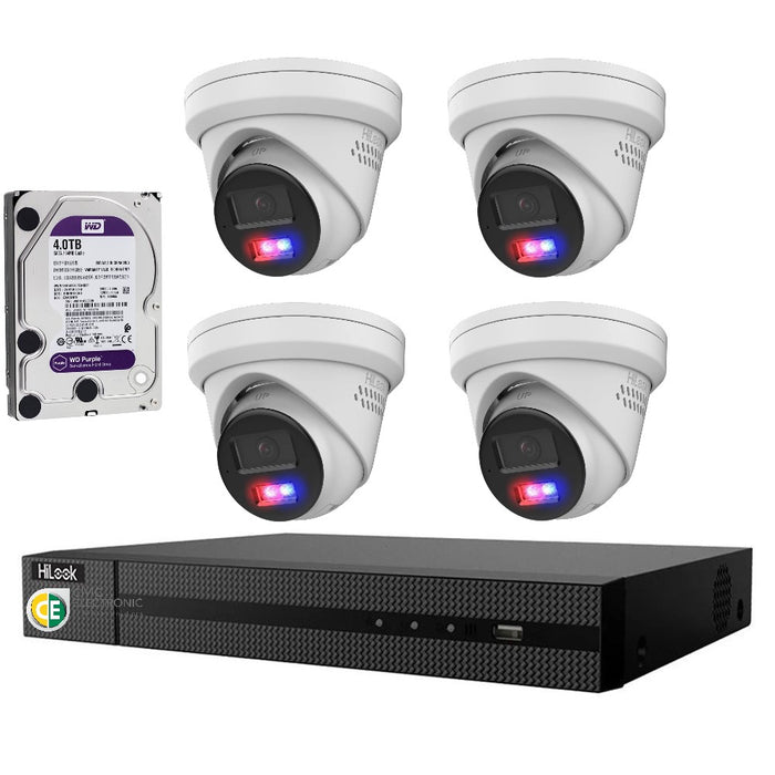 HiLook 4K 8MP All-in-One Active Colour Deterrence 8CH CCTV Kit: 4 x IP Active Colour Camera+8CH NVR+4TB HDD - Civic Electronic