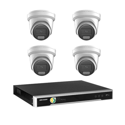 Hikvision 8MP 8K Smart Hybrid Light with ColorVu 8CH CCTV kit 4 X Camera Siren Strobe+8CH NVR - Civic Electronic