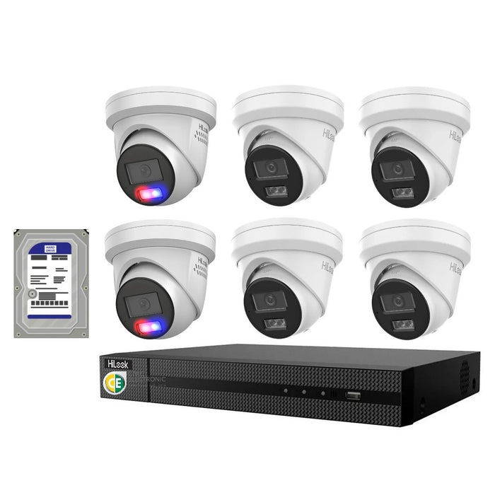 Hikvision Hilook 6MP 2 x T269, 4 x T361 6 Camera Kit - All in one Camera Active Colour Deterrence - Civic Electronic