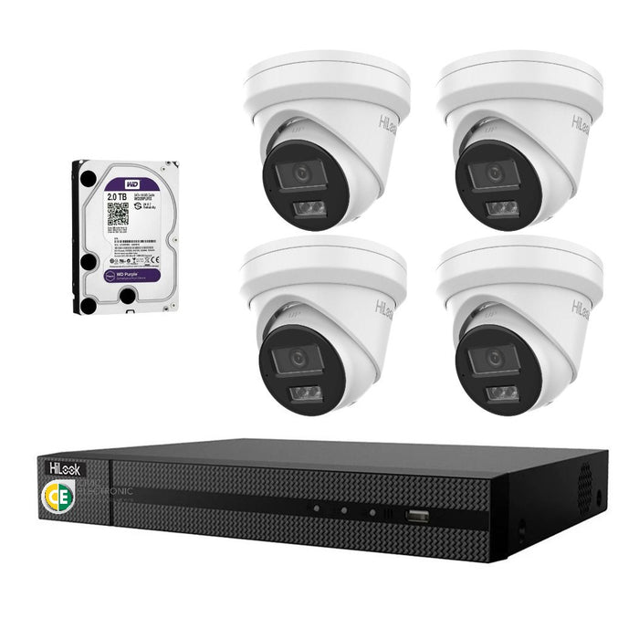 Hikvision HiLook 6MP  IntelliSense 4CH CCTV Kit: 4 x IP Turret Cameras + 4CH NVR + 2TB HDD - Civic Electronic