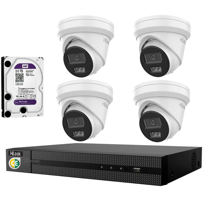 Hikvision HiLook 6MP IntelliSense 4CH CCTV Kit: 4 x IP Turret Cameras + 4CH NVR+3TB HDD - Civic Electronic