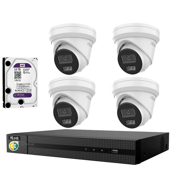 Hikvision HiLook 6MP IntelliSense 4CH CCTV Kit: 4 x IP Turret Cameras + 4CH NVR + 3TB HDD - Civic Electronic