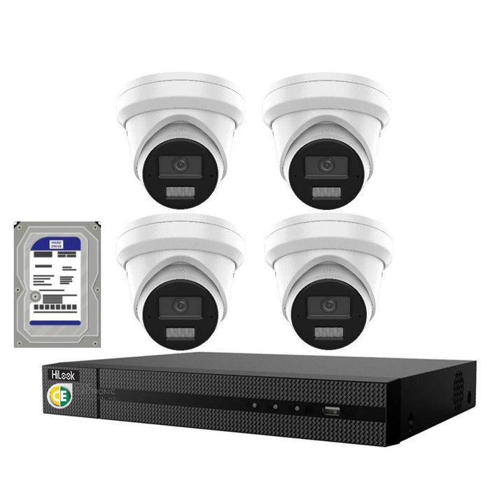 Hikvision HiLook 8MP 4K IntelliSense 8CH CCTV Kit: 4 x IP Turret Cameras + 8CH NVR - Civic Electronic
