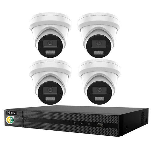 Hikvision HiLook 8MP 4K IntelliSense 4CH CCTV Kit: 4 x IP Turret Cameras + 4CH NVR - Civic Electronic