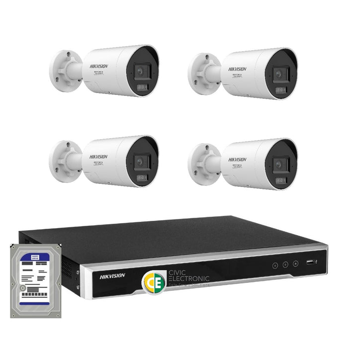 Hikvision 8MP 8K AI Smart Hybrid Light ColorVu 8CH CCTV kit 4 Mini Bullet Siren Strobe+8CH NVR