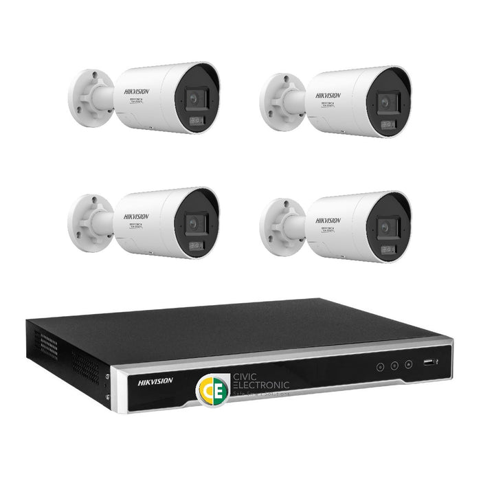 Hikvision 8MP 8K AI Smart Hybrid Light ColorVu 8CH CCTV kit 4 Mini Bullet Siren Strobe+8CH NVR