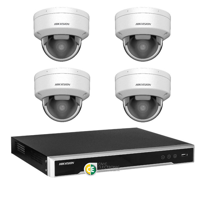 Hikvision 6MP AcuSense 4CH CCTV kit 4 Network Dome Camera+4CH NVR - Civic Electronic