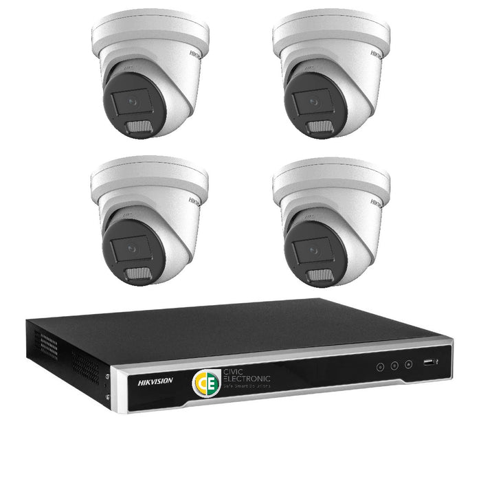 Hikvision 6MP AcuSense 4CH CCTV kit 4 Network Camera with Siren Strobe+4CH NVR - Civic Electronic
