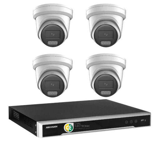 Hikvision 8MP 4K AcuSense 4CH CCTV kit 4 Network Camera with Siren Strobe+4CH NVR - Civic Electronic