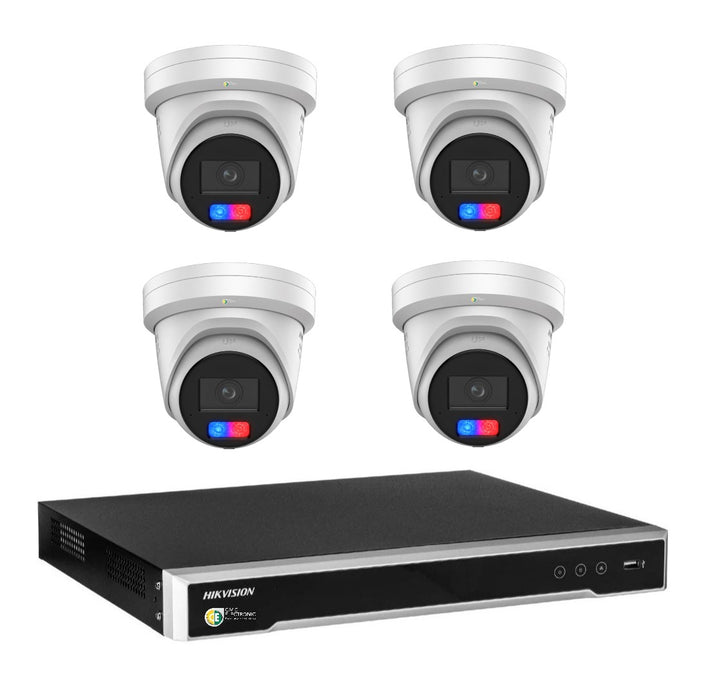 Hikvision 8MP 4K AI ColorVu G3 8CH CCTV kit: 4 Camera Red, Blue Siren Strobe+8CH NVR