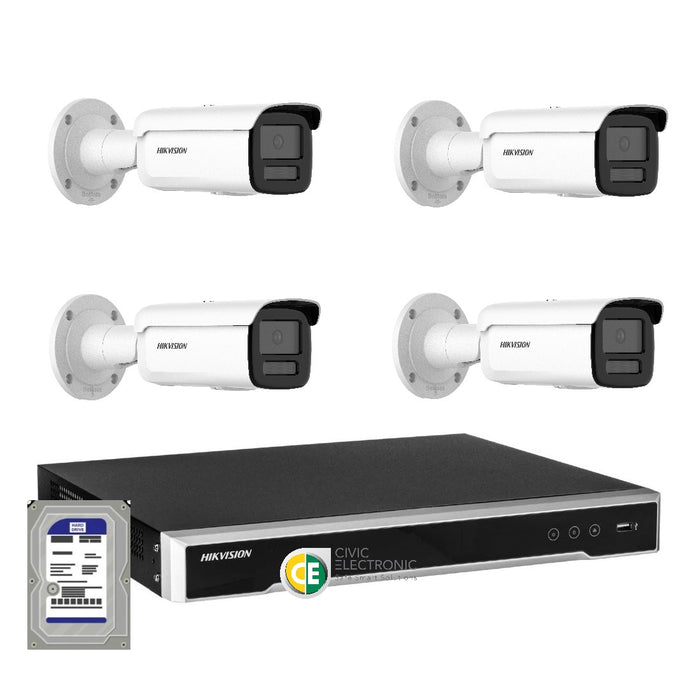 Hikvision 8MP 4K AcuSense 8CH CCTV kit 4 Network Bullet Camera+8CH NVR - Civic Electronic