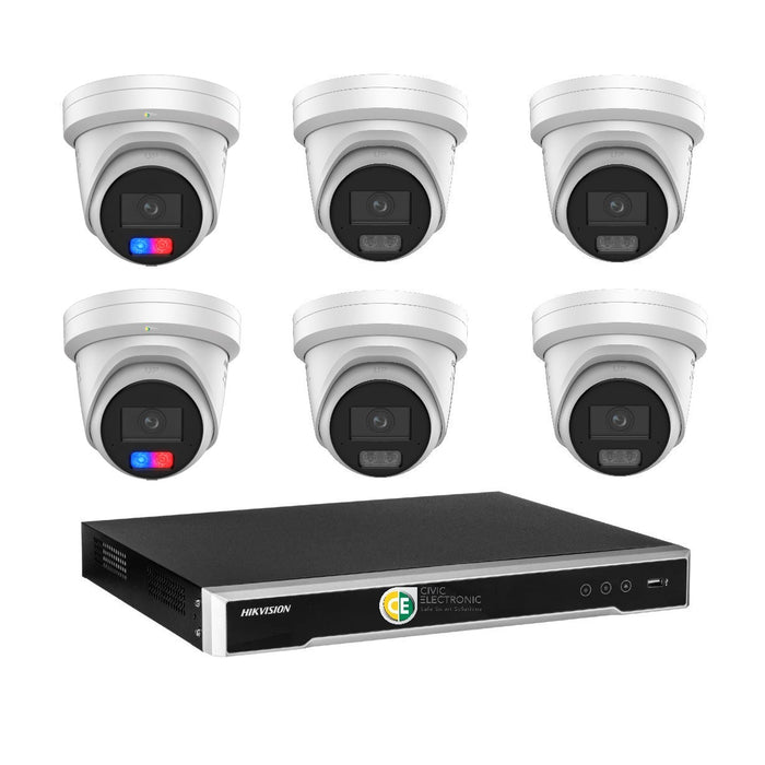 Hikvision 8MP 4K AI ColorVu G3 8CH CCTV Kit – 6 Cameras, 2 Red Blue Strobe + 4 ColorVu
