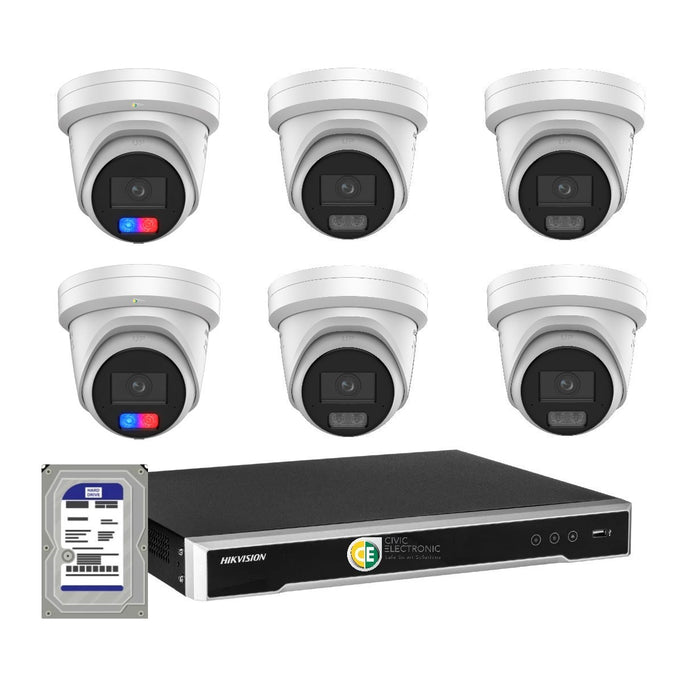 Hikvision 8MP 4K AI ColorVu G3 8CH CCTV Kit – 6 Cameras, 2 Red Blue Strobe + 4 ColorVu