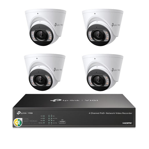 TP-Link 8MP 4CH CCTV Kit: 4 x IP Turret Cameras (Full-Colour Speaker, Mic, Light) + 4CH NVR - Civic Electronic