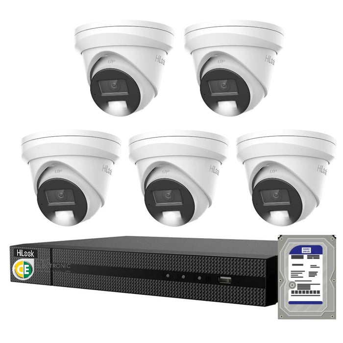 HiLook Pro 6MP Smart Hybrid Light 8CH CCTV Kit:5 IP Turret Cameras+8CH NVR