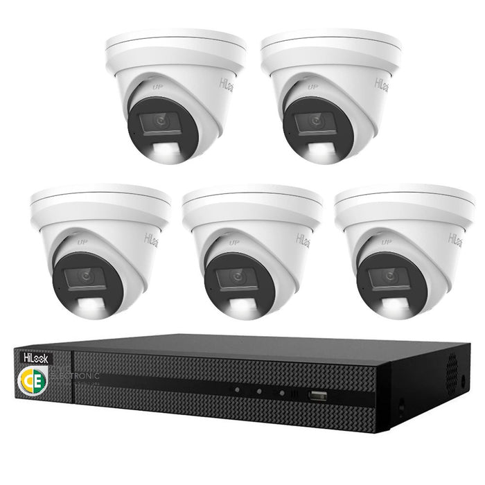 HiLook Pro 6MP Smart Hybrid Light 8CH CCTV Kit:5 IP Turret Cameras+8CH NVR