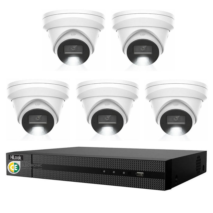 HiLook Pro 8MP 4K Smart Hybrid Light 8CH CCTV Kit: 5 IP Turret Cameras+8CH NVR