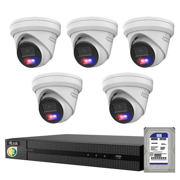 HiLook 4K 8MP All-in-One Active Colour 8CH CCTV Kit: 5 IP Turret Camera+8CH NVR