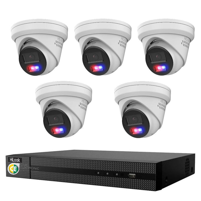 HiLook 4K 8MP All-in-One Active Colour 8CH CCTV Kit: 5 IP Turret Camera+8CH NVR