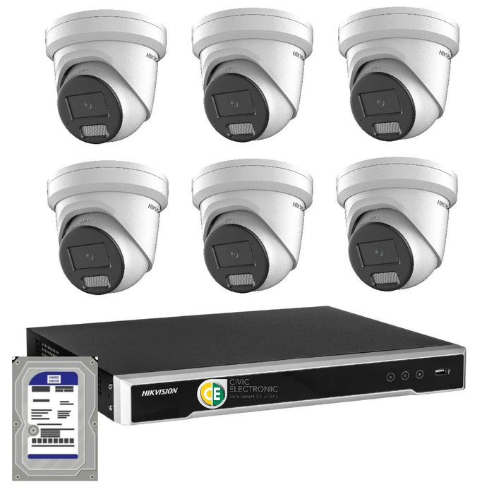 Hikvision 6MP AcuSense 8CH CCTV kit 6 Network Camera with Siren Strobe+8CH NVR - Civic Electronic