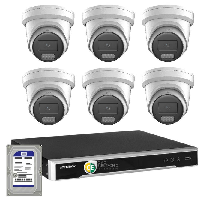Hikvision 8MP 4K AcuSense 8CH CCTV kit 6 Network Camera with Siren Strobe+8CH NVR - Civic Electronic