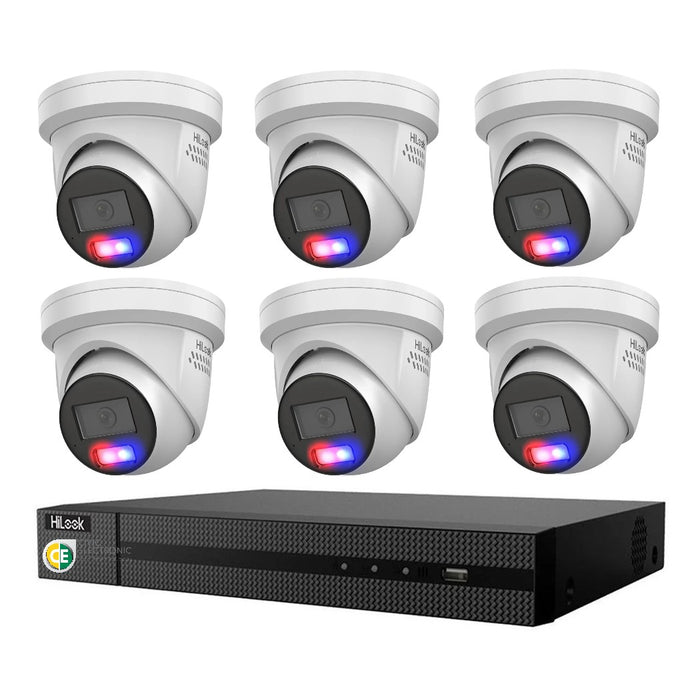 HiLook All-in-One Active Colour Deterrence 8CH CCTV Kit: 6 x IP Active Colour Camera+ 8CH NVR - Civic Electronic