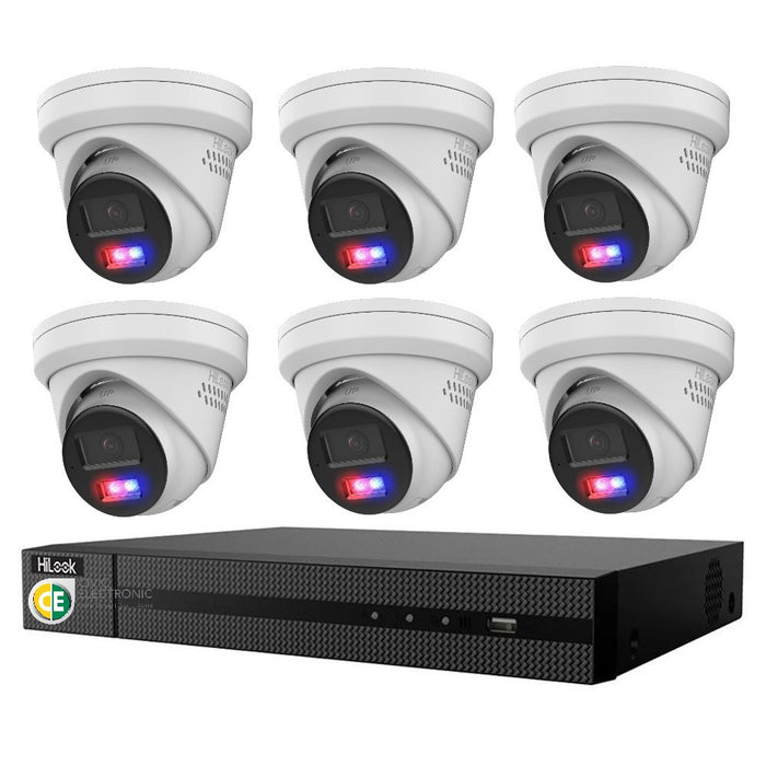 HiLook 4K 8MP All-in-One Active Colour Deterrence 8CH CCTV Kit: 6 x IP Active Colour Camera+ 8CH NVR - Civic Electronic