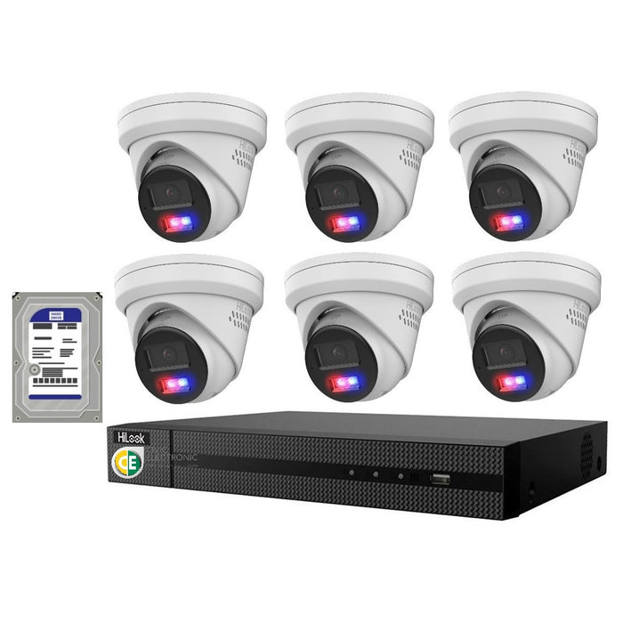 HiLook 4K 8MP All-in-One Active Colour 8CH CCTV Kit: 6 IP Turret Camera+8CH NVR
