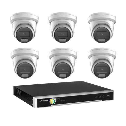 Hikvision 8MP 8K Smart Hybrid Light with ColorVu 8CH CCTV kit 6 X Camera Siren Strobe+8CH NVR - Civic Electronic