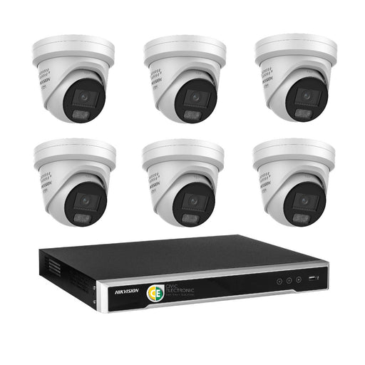 Hikvision 8MP 8K AI Smart Hybrid Light with ColorVu 8CH CCTV kit 6 X Camera Siren Strobe+8CH NVR - Civic Electronic
