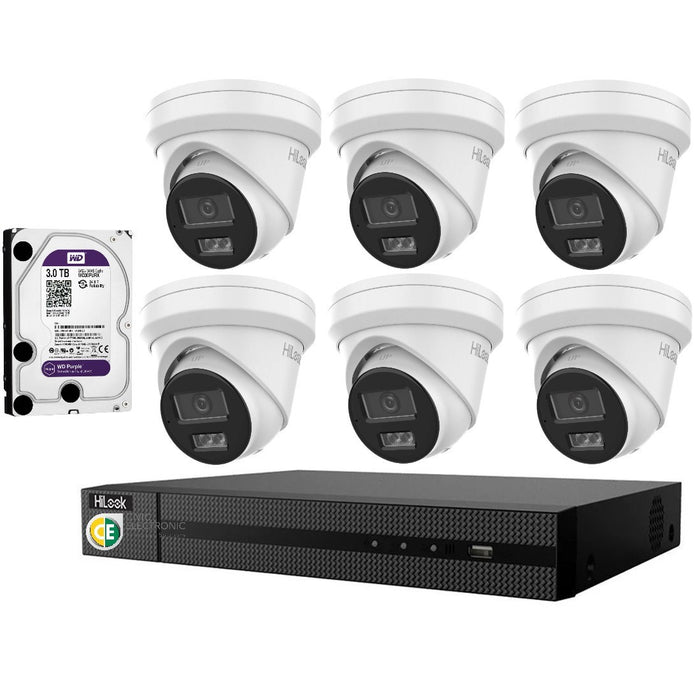 Hikvision HiLook 6MP  IntelliSense 8CH CCTV Kit: 6 x IP Turret Cameras + 8CH NVR +3TB HDD - Civic Electronic