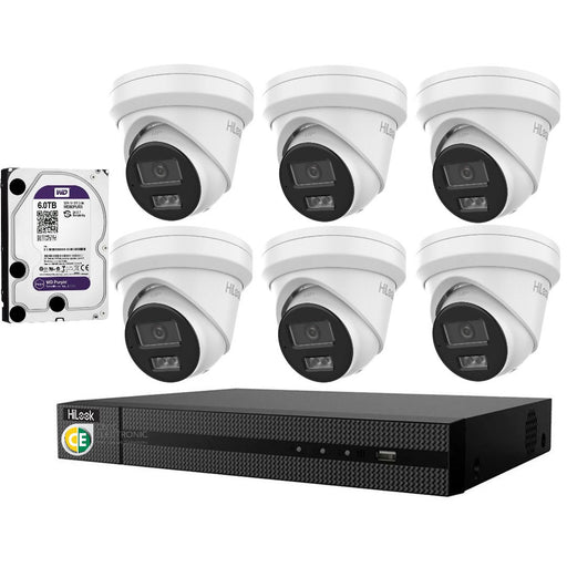 Hikvision HiLook 6MP  IntelliSense 8CH CCTV Kit: 6 x IP Turret Cameras + 8CH NVR +6TB HDD - Civic Electronic