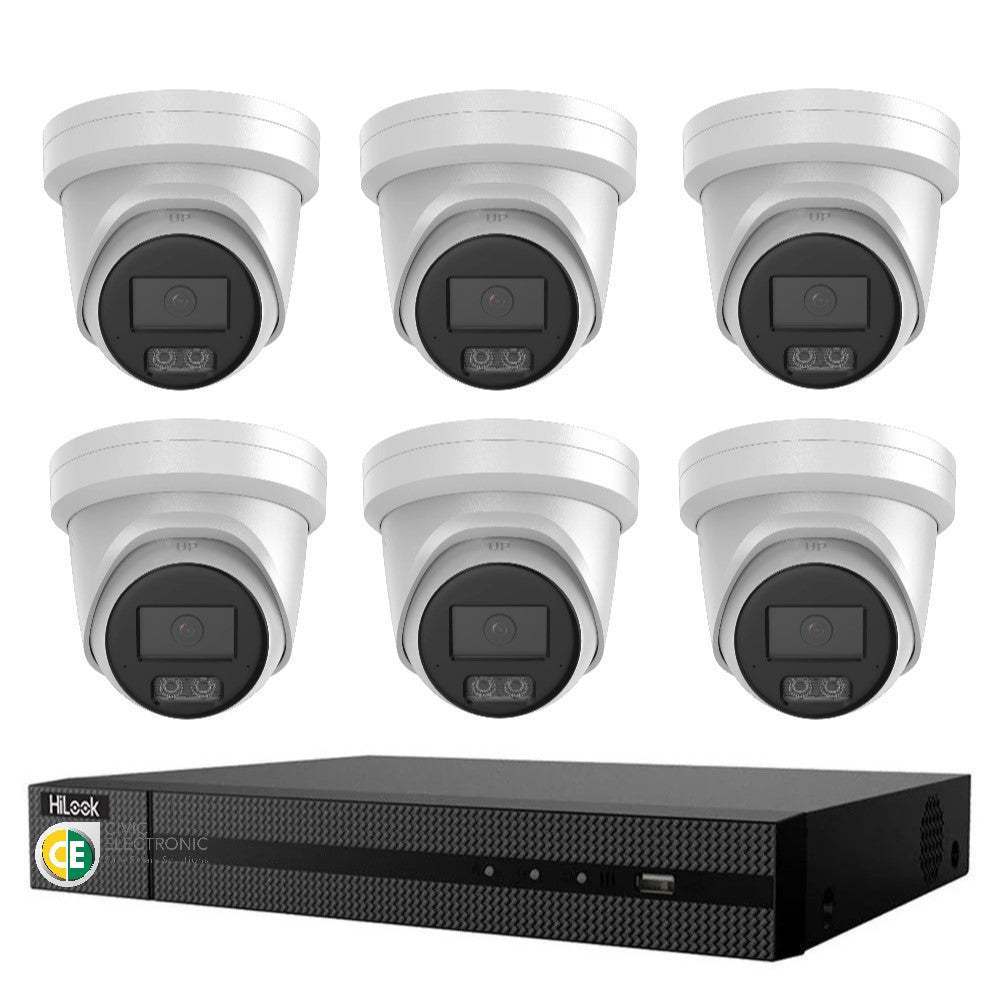 HiLook Hi Color Pro 8MP 4K 8CH CCTV Kit: 6 x IP Hi Color Camera + 8CH