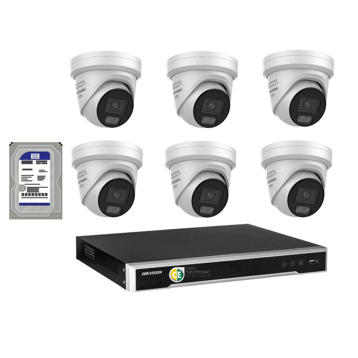 Hikvision 6MP AI Smart Hybrid Light ColorVu 8CH CCTV kit 6 Camera Siren Strobe+8CH NVR - Civic Electronic