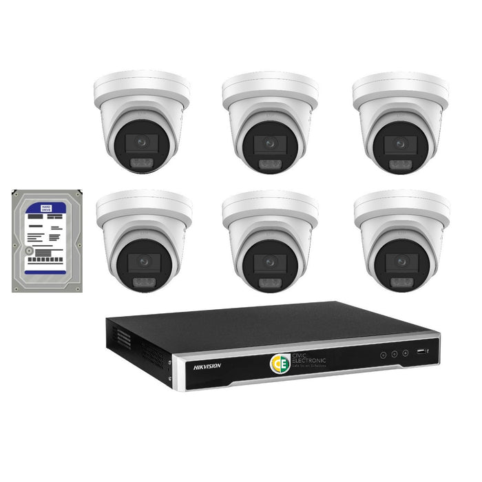 Hikvision 8MP 8K AI Smart Hybrid Light with ColorVu 8CH CCTV kit 6 X Camera Siren Strobe+8CH NVR - Civic Electronic