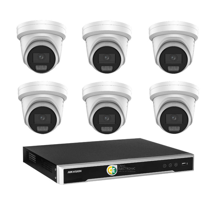 Hikvision 8MP 8K AI Smart Hybrid Light with ColorVu 8CH CCTV kit 6 X Camera Siren Strobe+8CH NVR - Civic Electronic
