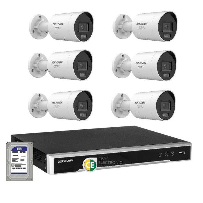 Hikvision 8MP 8K AI Smart Hybrid Light ColorVu 8CH CCTV kit 6 Mini Bullet Siren Strobe+8CH NVR