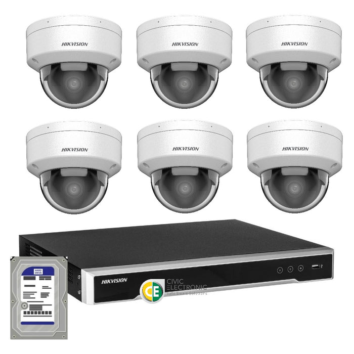 Hikvision 6MP AcuSense 8CH CCTV kit 6 Network Dome Camera+8CH NVR - Civic Electronic